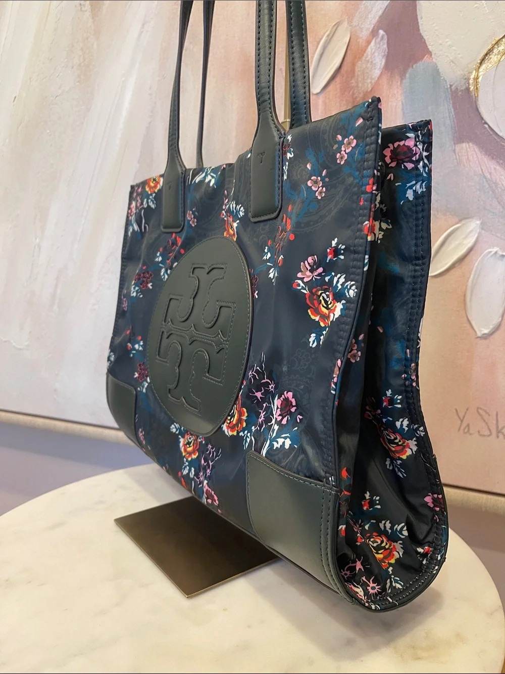 Tory Burch Dark Green Floral Tote
